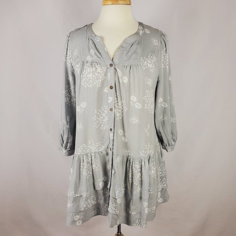 Boho Gray-White Button Down Tunic by Holding Horses For Anthropologie Sz S - Picture 2 of 11